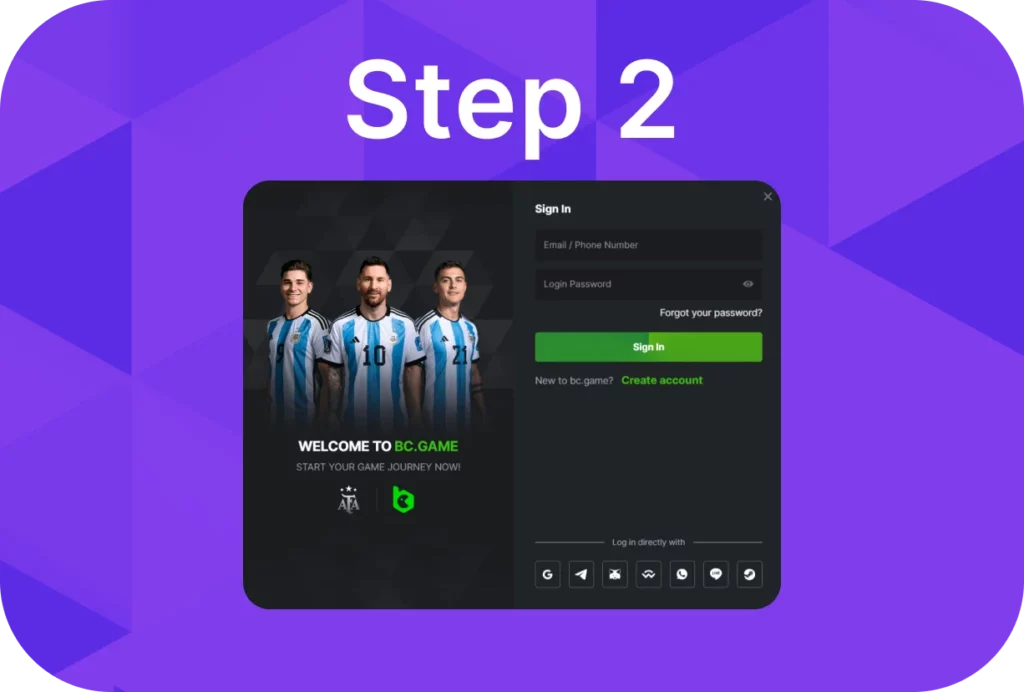 The second step to login BC.Game in Pakistan