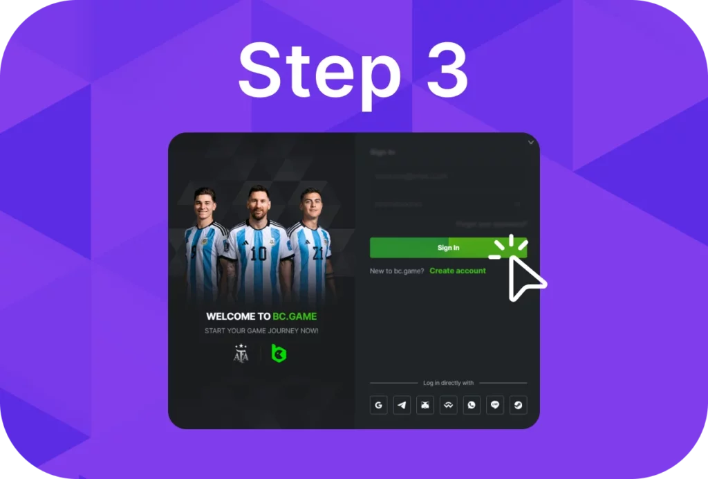The third step to sign in BC.Game account in Pakistan